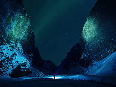  Icy Mountain Cave With Northern Lights In The Background