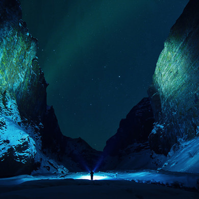  Icy Mountain Cave With Northern Lights In The Background