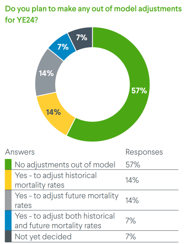 Pie chart of plans to make any out of  model adjustments for YE24