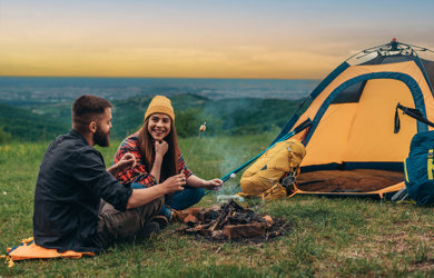 Camping and eating marshmallows